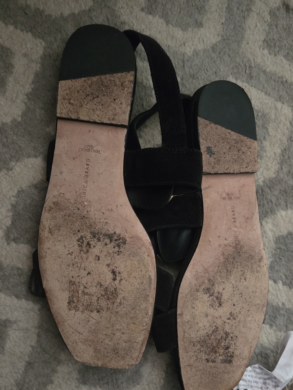 Veronica Beard Black Suede Double-Buckle Flat Sandals with Gold Buckles - Picture 3 of 3